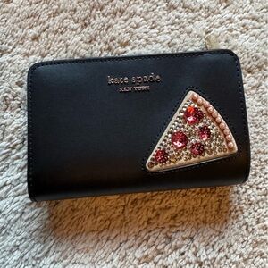 Kate Spade Black Wallet with Embellished Pizza Design